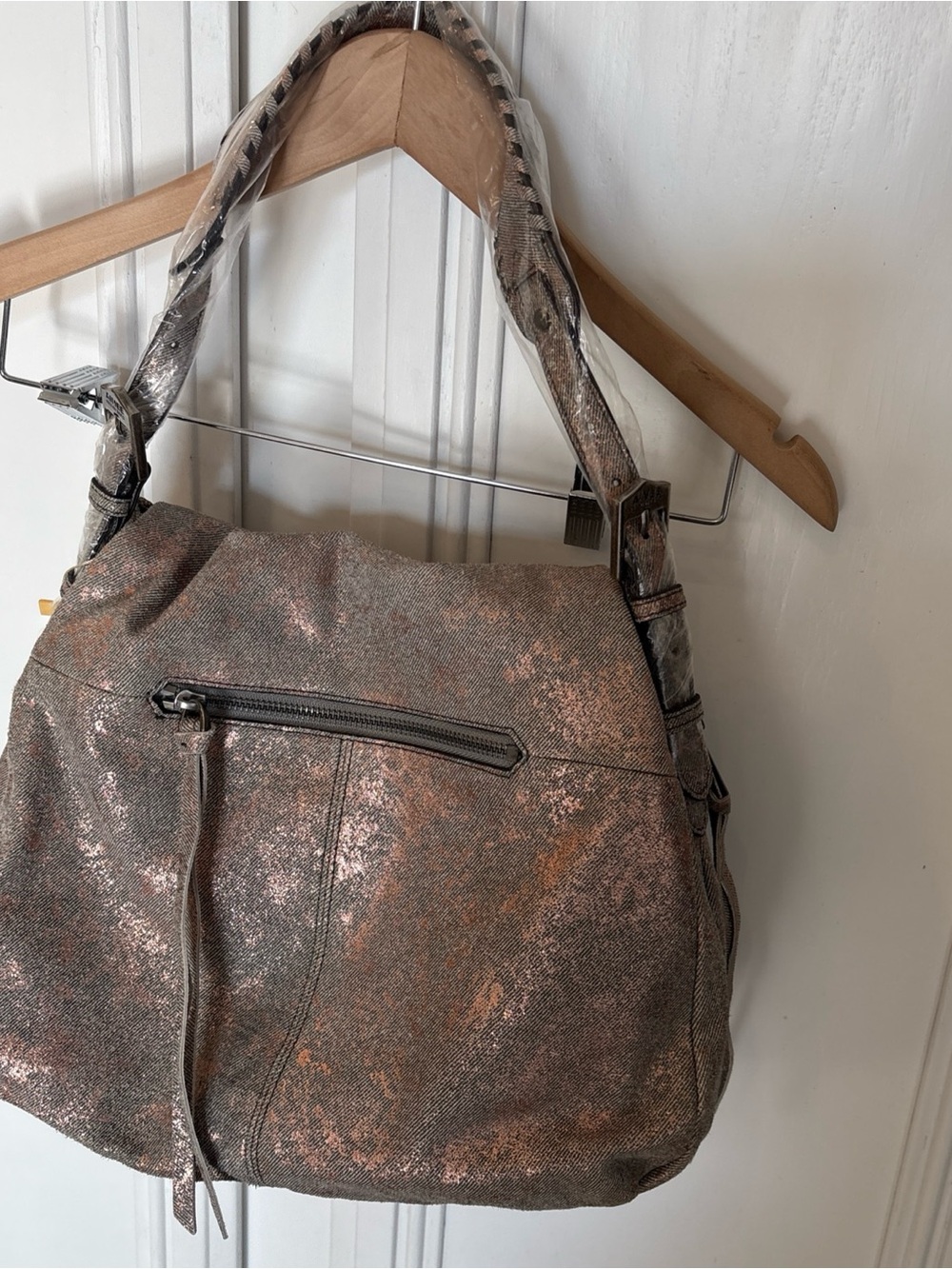 NWT Aimee Kestenberg  Bali Hobo  Bag Purse Satchel Metallic  Pink Canvas Slouchy - Picture 9 of 16